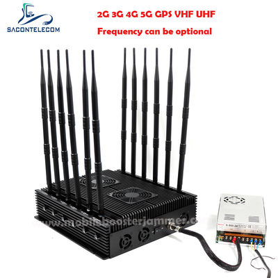 80m Radius 12 Saluran 24 Jam Kerja Jammer Sinyal Blocker untuk VHF UHF GPS Lojack 5G