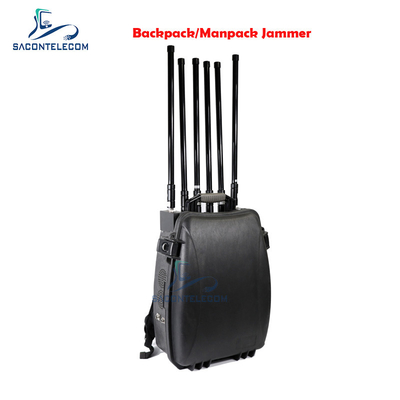8 Saluran Manpack Jammer 20-3000mhz 120 watt 100m Radius Dibangun di Baterai